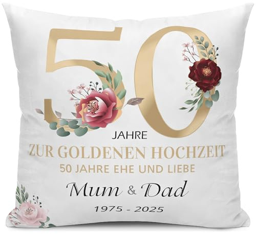 Alienc Personalisiertes Kissen zur Goldenen Hochzeit – 50 Jahre Ehe Geschenk für Paare oder Eltern – Mit Namen & Datum individuell gestaltbar – Dekokissen zum Hochzeitsjubiläum