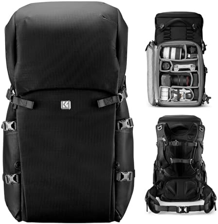 K&F CONCEPT Kamerarucksack 40L, Professionelle Große Fotorucksack | Camera Backpack Wasserdicht, Reiserucksack für DSLR/Stativ/Helm/16 Zoll Laptop, für Klettern/Wandern/Reisen, Schwarz B16