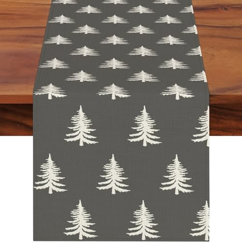 JANGYUHH Grau Weihnachten Tischläufer Weihnachtsbaum Winter Weihnachtsdeko Tischdeko Outdoor Weihnachtstischläufer Tischdecke Dekoration Tischband 33x183 cm