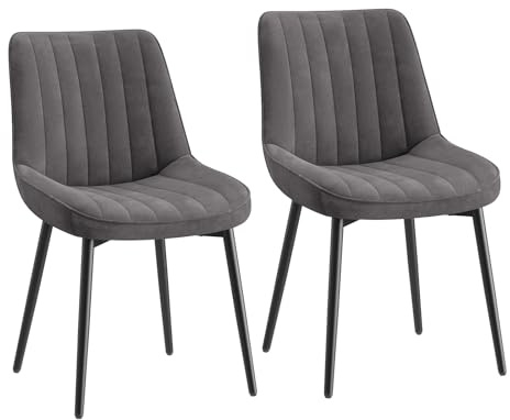 COLAMY Samt Esszimmerstühle 2er Set – Gepolsterte Stühle für Esszimmer & Küche mit Metallbeinen, Dickem Sitzpolster & Rutschfesten Füßen, Grau