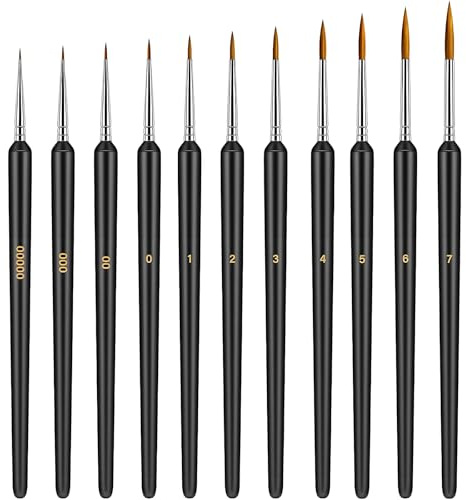Alrens 11 Pcs Fine Paint Brushes, Professional Detailing, Model and Miniature Line Painting Brushes, Thin Paint Brushes for Acrylic, Watercolour, Nail Art, Face Paint