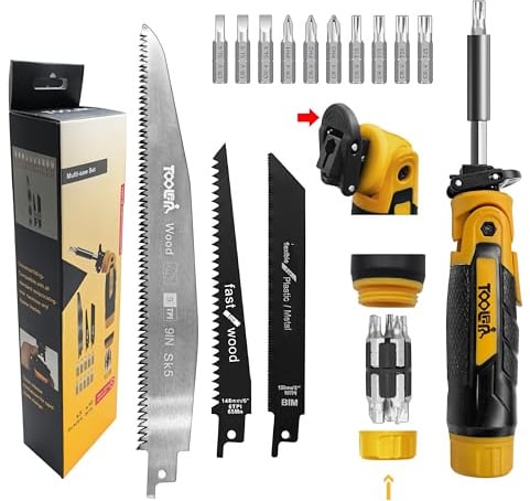 Magicbox 15-in-1 Handsäge & Schraubendreher Set, Multitool mit Schnellwechsel, 3 Wechselbare Sägeblätter für Holz/Metall/Kunststoff & 10 Präzisions Bits, TPR Griff mit Integrierter Aufbewahrung