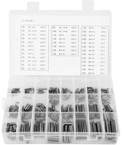 Jeffergarden 280 Stück Edelstahl Splinte Sortiment Set Metrisch Spannstift Verschiedene Längen M1.5 M2 M2.5 M3 M4 M5 M6 M8 mit Box