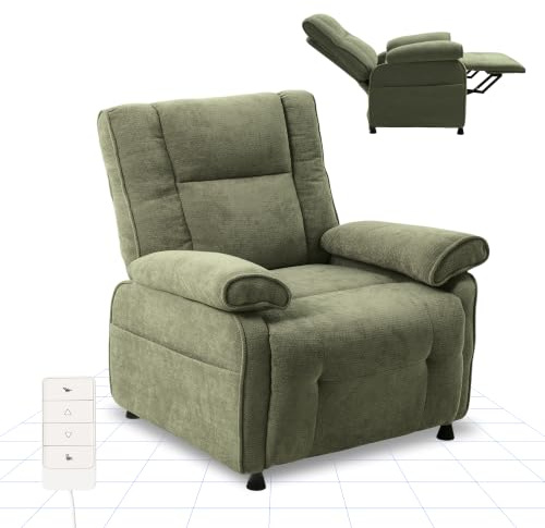 FLEXISPOT Electric Recliner Armchair with Retractable Footrest, Upholstered Fabric, 2 Side Pockets, for Living Room,Dark Green