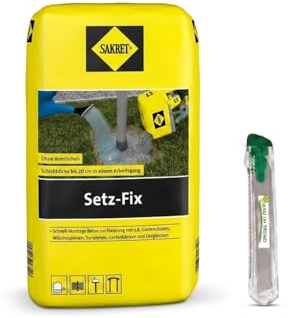 DEKO IM TREND Setz-Fix Schnellbeton 25 kg inkl. Sacköffner | Blitzbeton härtet in 5 Min | Montagebeton für Zaunpfähle, Pfosten & Fundamente | Grau, frostbeständig, Innen & Außen