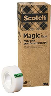 Scotch Magic Klebeband A Greener Choice 19 mm x 20 m im Handspender - 100 % recycelt, Unsichtbares Klebeband mit Pflanzlichem Klebstoff zur Reparatur, Etikettierung und Versiegelung von Dokumenten