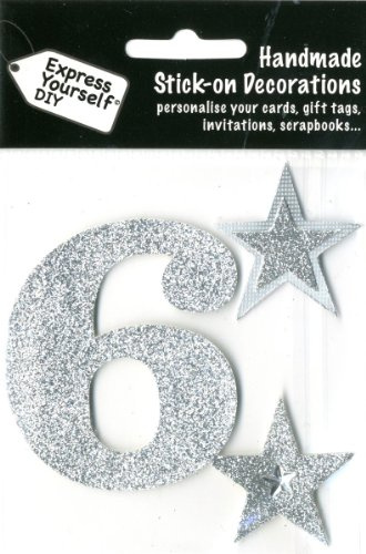 Express Yourself DIY, self Adhesive, Silver 6, Topper - Ideal for Card Making, Scrapbooking, Papercrafts, Childrens Crafts etc