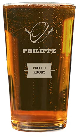 CADEAUX.COM - Verre à Bière Personnalisable Rugby 57 cl - Idée Cadeau Avec Prénom et Message - Fête des Pères - Papa