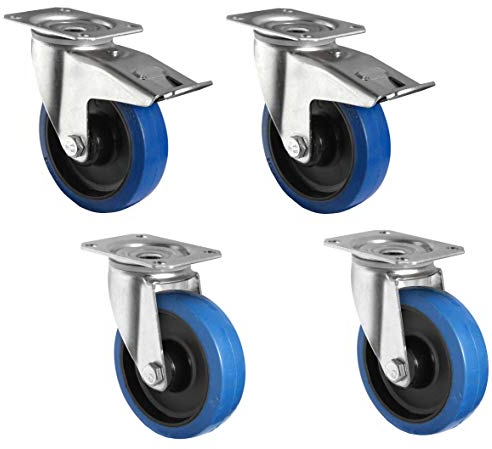 HRB Industrierollen 4 Stück, 100 mm durchmesser Transportrollen blue wheels, 450 Kg Gesamttragkraft der Schwerlastrollen