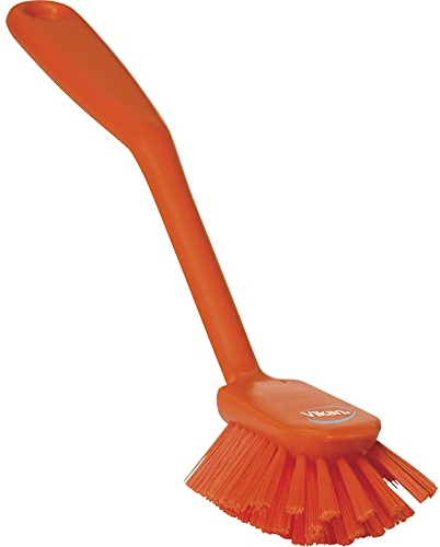 Vikan - Hygiène - Brosse à Vaisselle - avec Bord de raclage - Fibres Moyennes - Orange