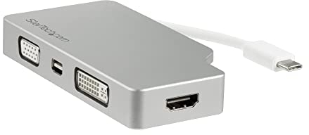 StarTech.com Adattatore USB C a HDMI, VGA, Mini DisplayPort o DVI - Adattatore multiporta USB tipo C per monitor HDMI 1.4 o mDP 1.2 (4K) - VGA o DVI (1080p) - Alluminio - Argento (CDPVGDVHDMDP)