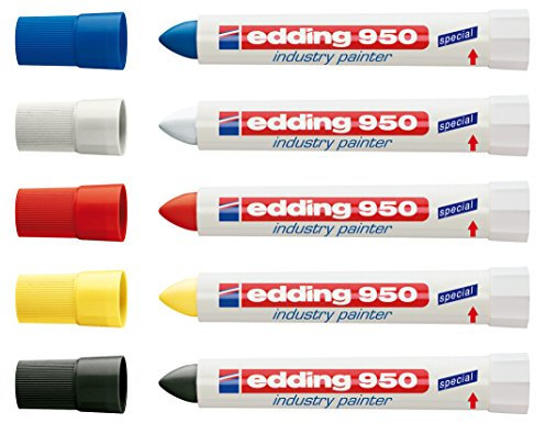 edding 950 Marqueur spécial industrie - 5 stylos - Craie à base de pâte - marqueur pour écrire sur métal, roches, bois - surfaces rugueuses ou humides - permanent, étanche