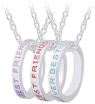 Hanessa Damen-Schmuck 3-Partner-Ketten silberne Hals-Ketten Ring-Anhänger Best-Friends-Forever in Silber für drei Freundinnen/Freundin/Frauen/Schwester/Schwestern/Mädchen