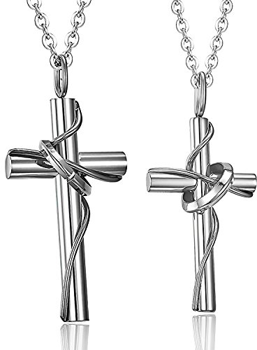 Hanessa Schmuck für Herren und Damen silberne Partner-ketten mit Kreuz-Anhänger in Silber Edelstahl Ring Geschenk zu Weihnachten für Ehe-Mann/Ehe-Frau/Freund/Freundin