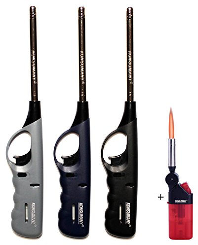 3stk. Stabfeuerzeug Feuerzeug Gas XXL 27 cm lang nachfüllbar +1x (Konsumany® Stab- Stumfeuerzeug 12,5 cm Lang)