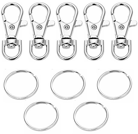 5 Set Schlüssel Kette Schlüssel Ringe Metall Drehgelenk Verschlüsse Sony Schlüsselanhänger Ring Haken Spring Clip Karabinerhaken für Schlüssel, Lanyards Jewelry Ergebnisse, rund eingefasst