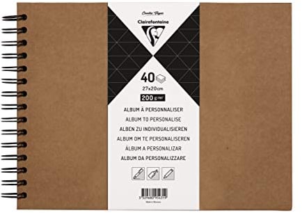 Clairefontaine 95431C - Album à Personnaliser 40 Feuilles 27x20 cm - Papier Kraft Épais 200g m² - Couverture Rigide Kraft - Spirale noire - Loisirs Créatifs, DIY, Scrapbooking