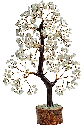 FASHIONZAADI Green Jade Bonsai Money Crystal Tree Natural Feng Shui Gemstone Trees Healing Crystals Reiki Stone Chakra Good Luck Home Office Décor Health Prosperity Size 10-12 inch (Golden Wire)