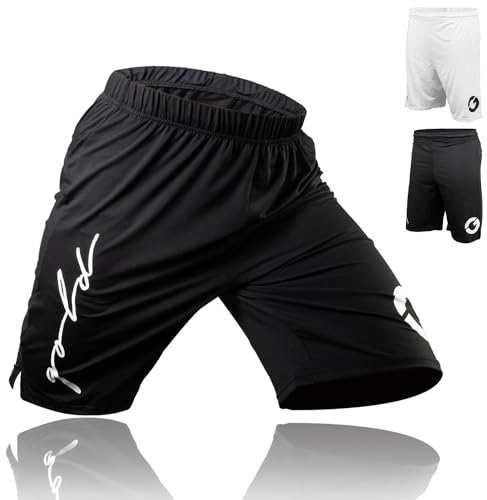 Gold BJJ Short de jiu-Jitsu approuvé par l’IBJJF, Short No Gi pour Grappling, MMA, Lutte, Muay Thai et Boxe, Noir, Taille L