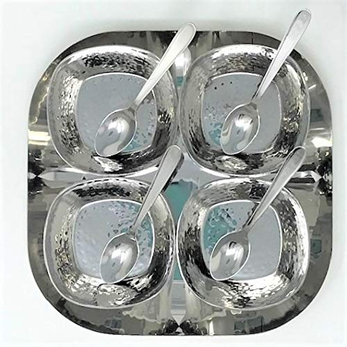 9 Piece Stainless Steel Square Tray with Hammered Bowl/Spoons Relish Serving Dishes Set