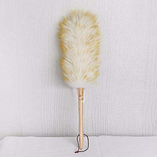 Lambswool Duster Plumeau avec corde de suspension et poignée en bois, chiffon doux en laine de laine antistatique qui balaye pour le nettoyage des meubles, peinture murale (blanc + jaune)
