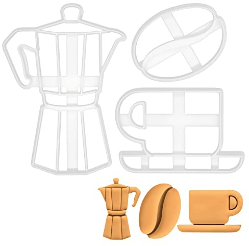 3er Set Kaffee Ausstechformen (Formen: Kaffeetasse, Kaffeebohne und Espressokanne), 3 Teile, Bakerlogy