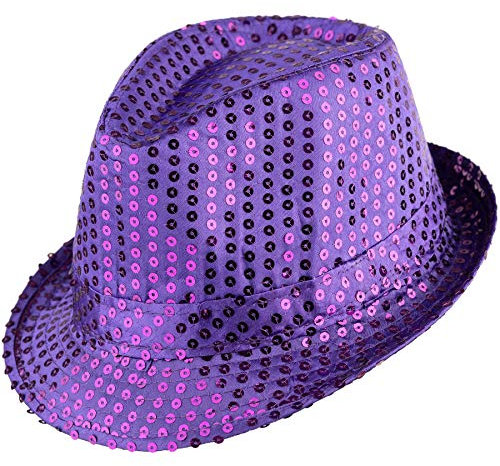 dressforfun 901028 Unisex Pailletten Glitzer Hut, breite Krempe, feines Hutband - diverse Farben - (lila | Nr. 304580)