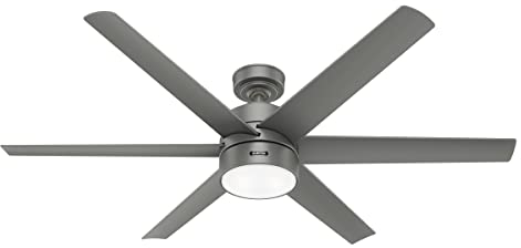 HUNTER, Ventilatore da soffitto con controllo a parete, solaria, ventilatori con luce per interni ed esterni, 6 pale reversibili, colore argento opaco, 60 pollici, modello 59625