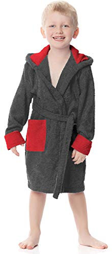 Ladeheid Kinder Frottee Bademantel aus 100% Baumwolle LA40-103 (Graphite/Rot (D07/D10), 134-140)