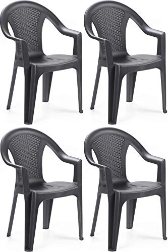 Tomaino - Stapelbares Gartenstuhl-Set, Stühle in Rattan-Optik, Stühle für den Außenbereich aus Kunststoff - 4 Stück (Anthrazit)