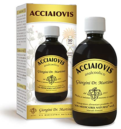 Dr Giorgini ACCIAIOVIS Liquido Analcoolico - 500 ml (integratore di ferro liquido naturale, alta digeribilità, arricchito con vitamina C, B6, B12, minerali ed estratti di erbe)