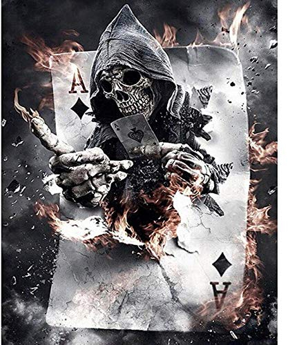 5D Diamant Malerei Totenkopf Poker DIY Diamond Painting Full Drill Set für Erwachsene Kinder Diamond Art Kits Kreuz Stich Diamond Dekoration für Home Wall Décor 30x40 cm
