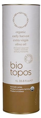 Biotopos, Ricco di Polifenoli, Raccolta Anticipata, Olio Extravergine di Oliva Greco Biologico - Single Estate - Koroneiki coltivato a secco, Messenia -1L, lattina
