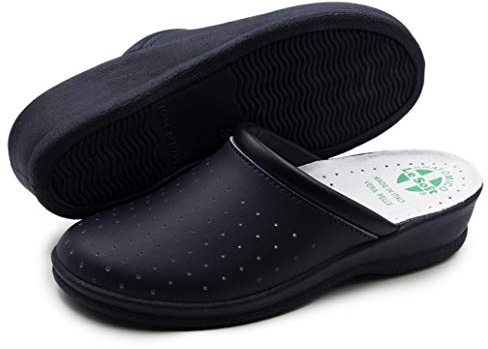 Ciabatte Sanitarie Anatomiche Uomo e Donna, Scarpe Pantofole Ortopediche Confortevoli con Tomaia in Vera Pelle Traforata, Made in Italy, Blu (Donna) 39