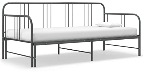 vidaXL Ausziehbett Sofabett Ausziehsofa Bettgestell Tagesbett Schlafsofa Gästebett Bett Metallbett Bettsofa Sofa Couch Grau Metall 90x200cm