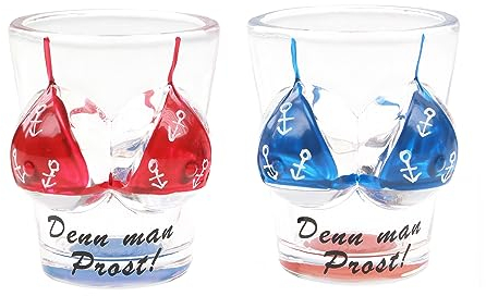 ELLUG 2er Set Schnapsglas/Shotglas Bikini rot/blau Denn man Prost! lustig H.: 6cm