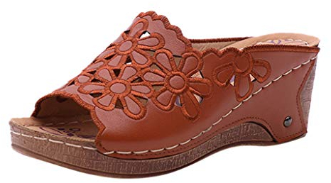 Xmiral Keilsandalen und Hausschuhe Damen Dicker Boden 6,5 cm Plattform Hohl Roman Sandalen(41,Braun)