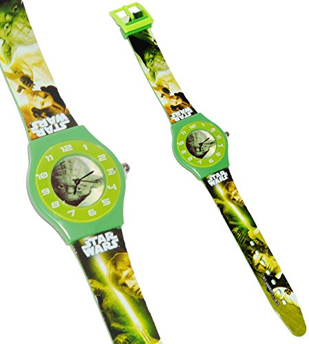 alles-meine.de GmbH Armbanduhr - Star Wars - Yoda/Jedi - incl. Name - 3-D Effekt Motiv - Analog - passend für Kinder & Erwachsene - Kinderuhr/Lernuhr - Kunststoff Armband..