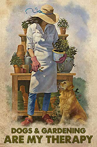 Metal Tin Retro Sign- Dogs and Garden Metal Poster,Dogs And Gardening Are My Therapy Metal Poster, Gardening Metal Poster, Dog Lovers, Home Decor, Wall Art,Living-Room And Office Decor 12X8 Inch