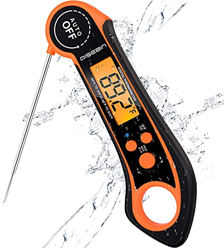 Qisebin Termometro digitale per carne per cucinare alla griglia, impermeabile IPX7, lettura istantanea, termometro alimentare per carne, frittura, cottura al forno, all'aperto e barbecue (arancione)