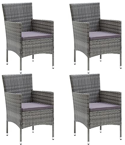 Tidyard 4X Gartenstühle mit Sitzpolster, Rattanstuhl, Rattansessel, Garten-Essstühle, Gartensessel, Balkonstuhl, Terassenstuhl, Grau