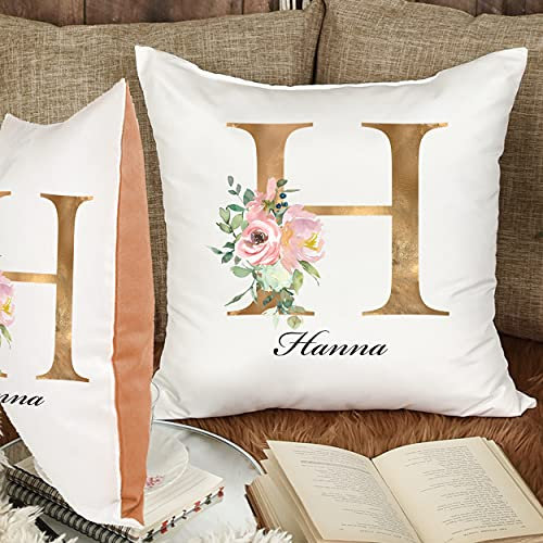 Kissen-Bezug mit Namen und Buchstabe Kissen-Hülle Namenskissen Baumwolle personalisierte Geschenke (Moka)