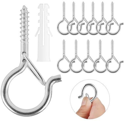 Q-Hanger Screw Hooks, 12pcs Screw Hooks Outdoor Light Wire Hooks with Drill Bit, Easy Release Screw Wire Hanger Hooks with Safety Buckle for Wind Chime, Plants, Bird Feeder, Party Decor Hanging