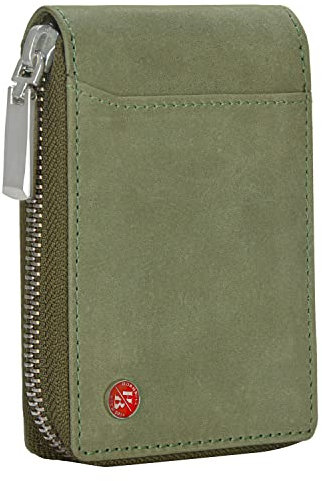 HORNBULL Steve RFID-blockierende Ledergeldbörse für Herren, vertikaler Kreditkartenhalter, umlaufender Reißverschluss, Grün , M, Grün