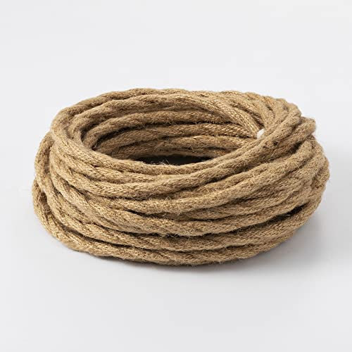 Vecys LED Lighting Cable Textil Vintage Trenzado de Cuerda de Cáñamo 15M,2 Núcleos,0,75 mm² para Colgar Lámparas, Accesorios de Lámpara
