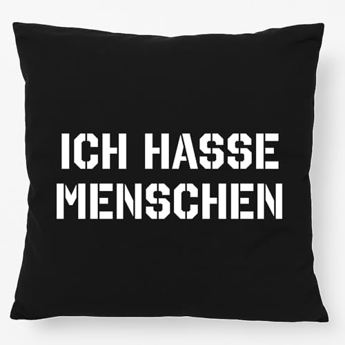 Huuraa Kissen ICH Hasse Menschen Geschenk | 40x40cm mit Füllung Black Baumwolle Dekokissen Geschenkidee Schwarzes Sofakissen dekoratives Zierkissen