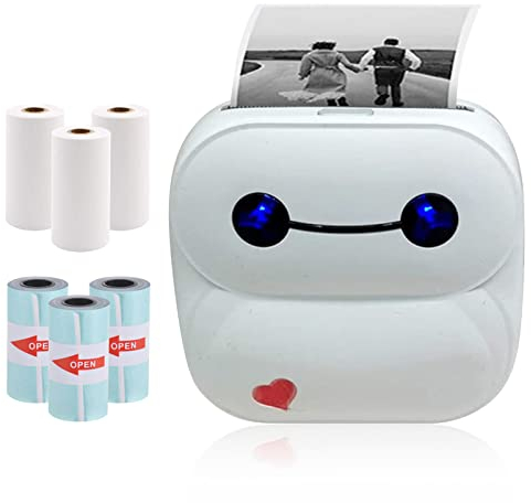 WingFly Mini Imprimante Photo Portable, Pocket Imprimante Thermique sans Fil BT, Photo Instantanée Image Etiquette Mémo Reçus, Prise en Charge de Telephone Android iOS (Blanc 6 Rouleaux de Papier)