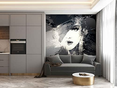 Myphotostation Papier peint autocollant amovible Motif visage de femme Noir et blanc 152,4 x 101,6 cm