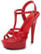 SAndal Damen Stilettos High Heel Plateau T-Riemen Peep Toe Sandaletten mit hohen Absätzen sexy Poledance Dress Party Hochzeit Brautpumpschuhe 6 Zoll / 15 cm Absätze,Rot,38