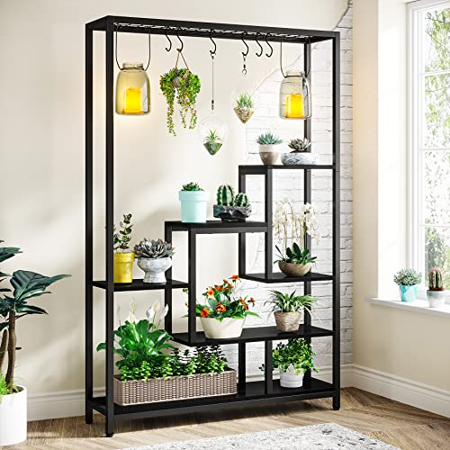 Tribesigns Blumenständer, 5 Ebenen Pflanzenregal mit 10 S-Haken, 180cm Hoch Pflanzenständer Metall Blumenregal für Indoor Balkon Boden Blumentreppe Wohzimmer (Schwarz)